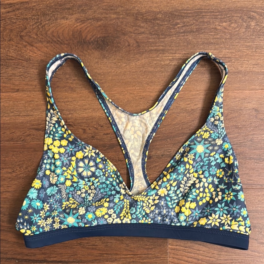 Patagonia Blue and Yellow Sports Swim Bra with Racerback Design